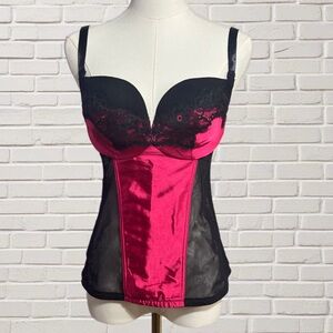 Cacique Black Pink Lace Bustier Corset Top Boning Plus Size 14/16 Whimsigoth